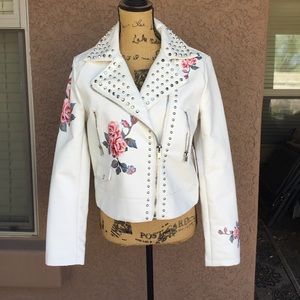 NWT Forever 21 Vegan Leather Print Biker Jacket